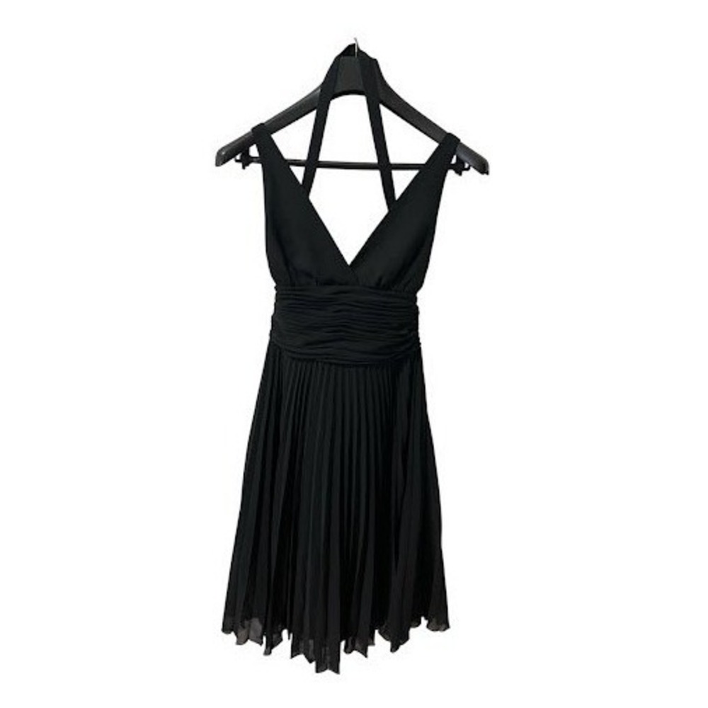 Vintage Laundry by Shelli Segal Black Pleated Chiffon Halter Dress Sz6 L3978 - Picture 2 of 5